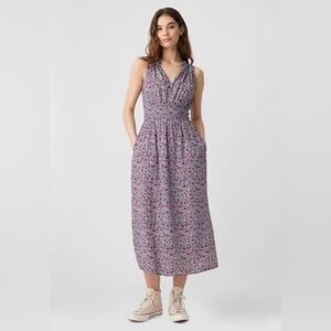 Gap Spring Ditsy Floral Print Split Neck Summer Maxi Dress Cottagecore Beachy